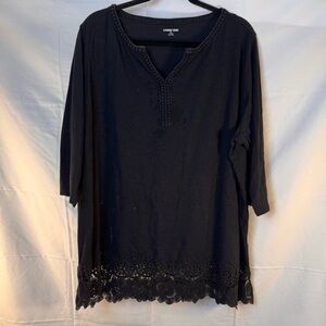 Lands' End Women's Black Top with Lace Hem Size 3X